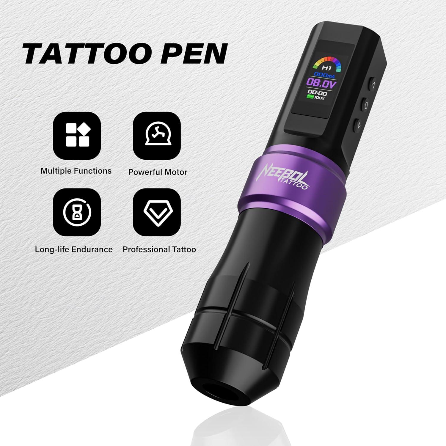 Kit de Tatuaje Inalámbrico Neebol con Pantalla LED y 20 Agujas