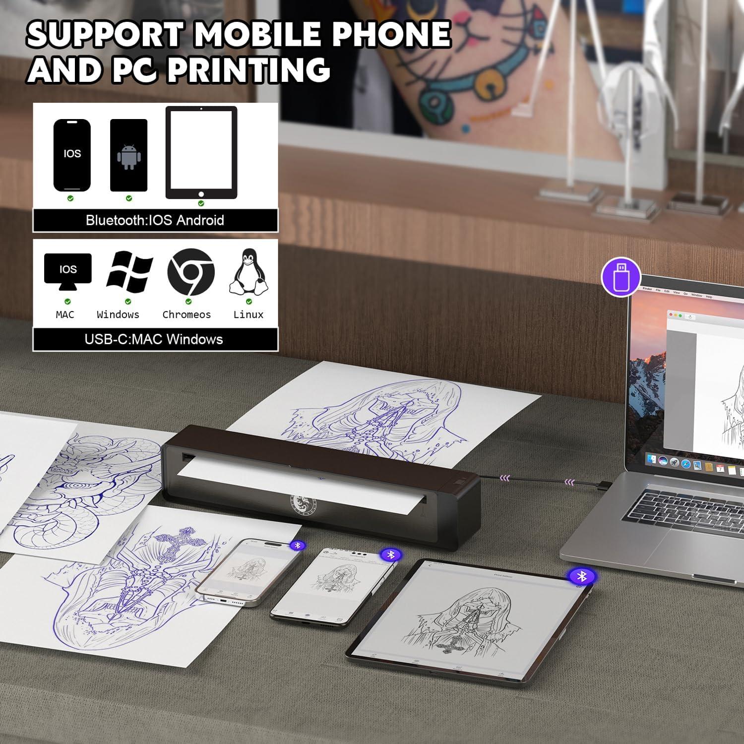 Impresora de Tatuajes Wormhole Inalámbrica Bluetooth A4