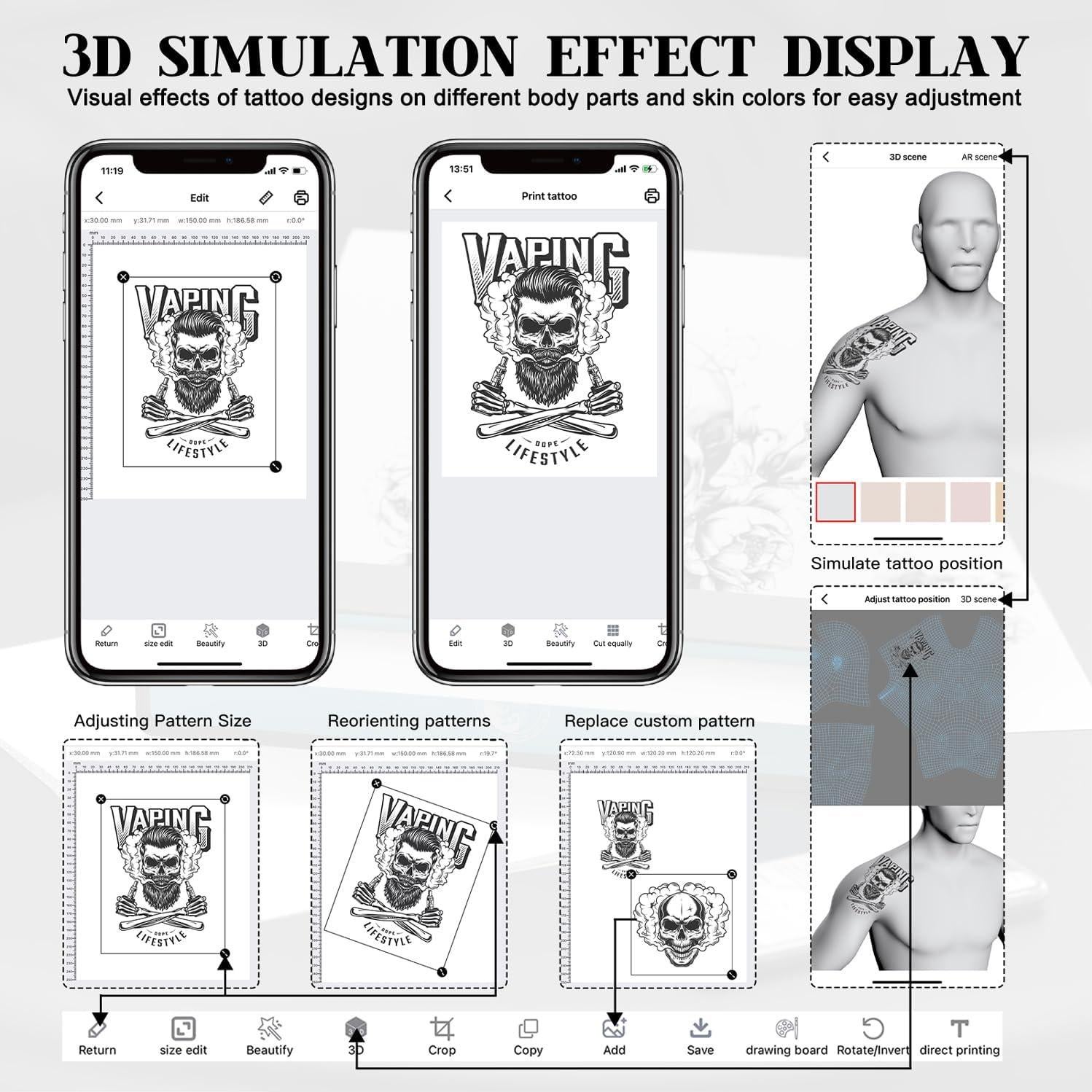 Impresora de Tatuajes Wormhole Inalámbrica Bluetooth A4