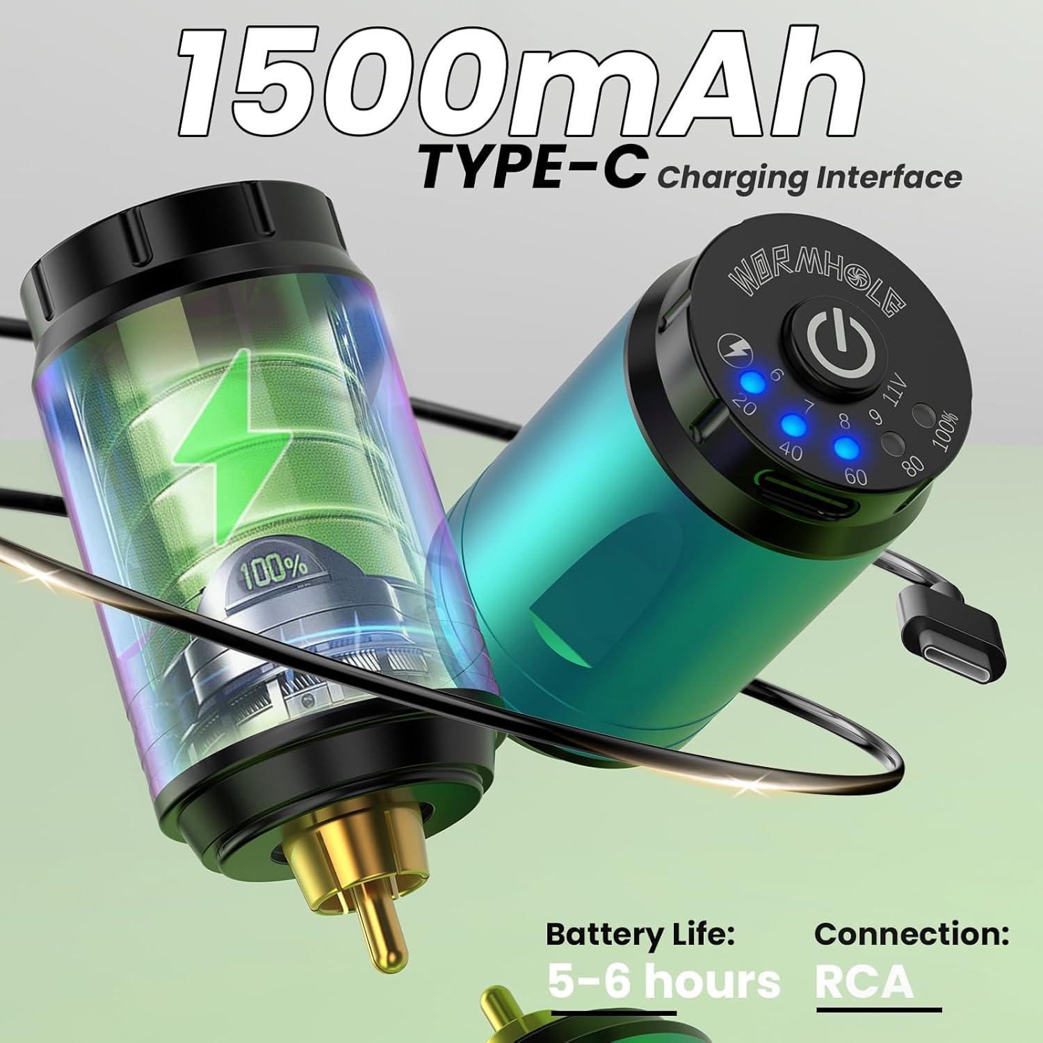 Kit de Tatuaje Inalámbrico Wormhole con 10 Tintas y Agujas