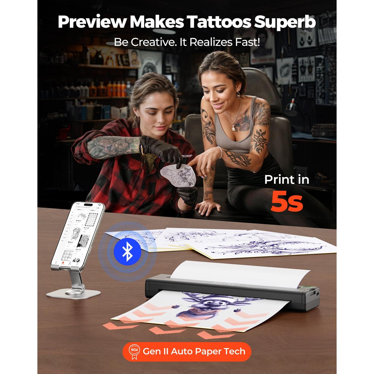 Impresora de Plantillas de Tatuaje MUNBYN ITP05 Inalámbrica