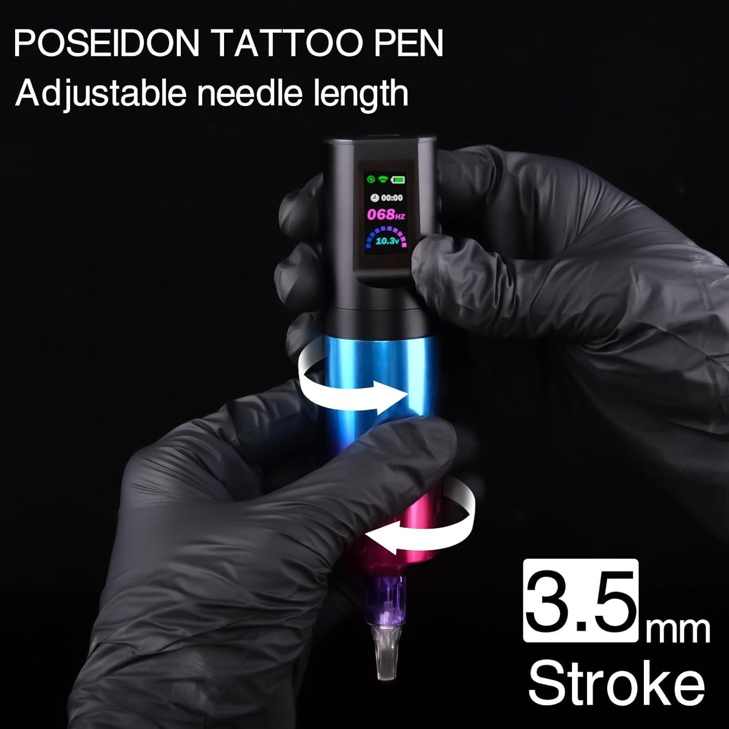 Kit de Tatuaje POSEIDON TK02 Inalámbrico 1800mAh 20 Agujas