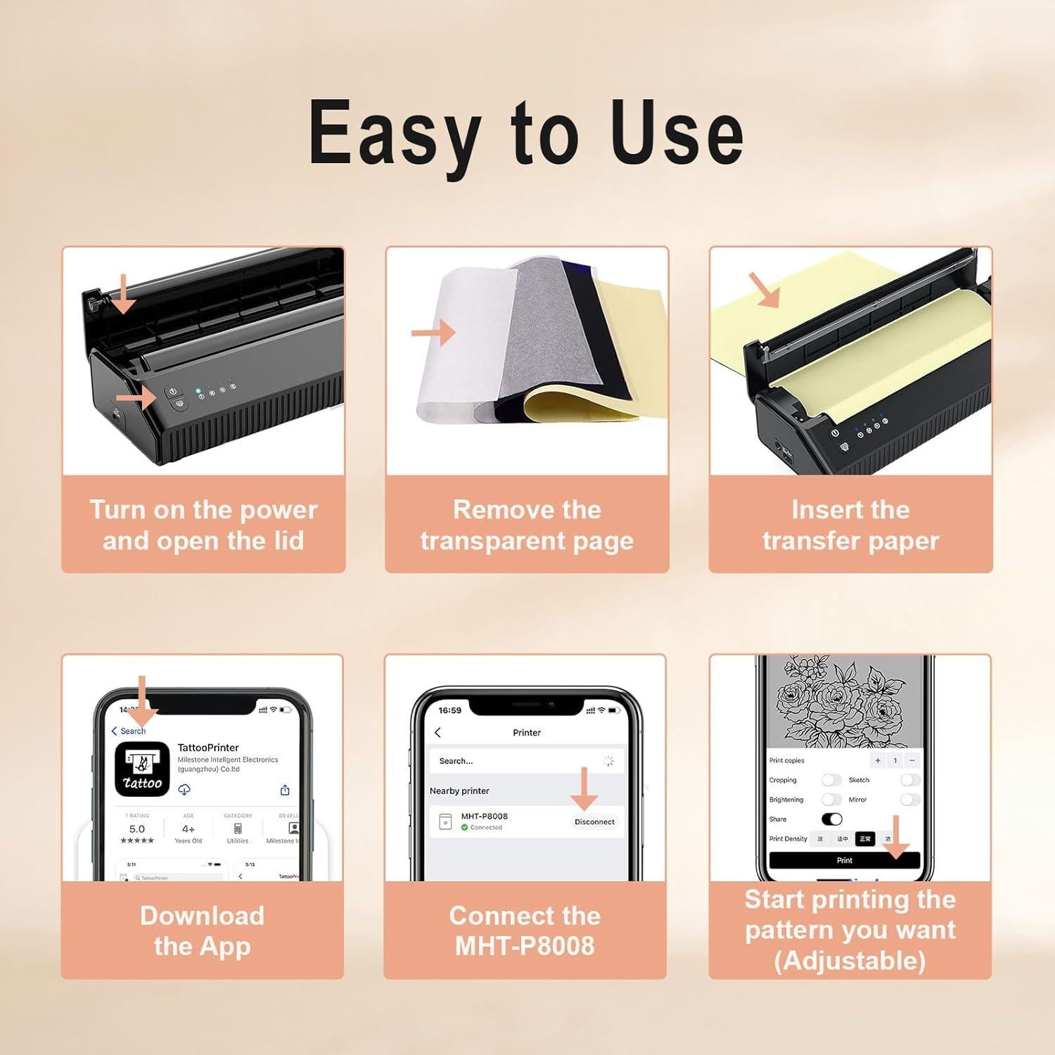 Impresora de Plantillas de Tatuaje Bagana Térmica Inalámbrica