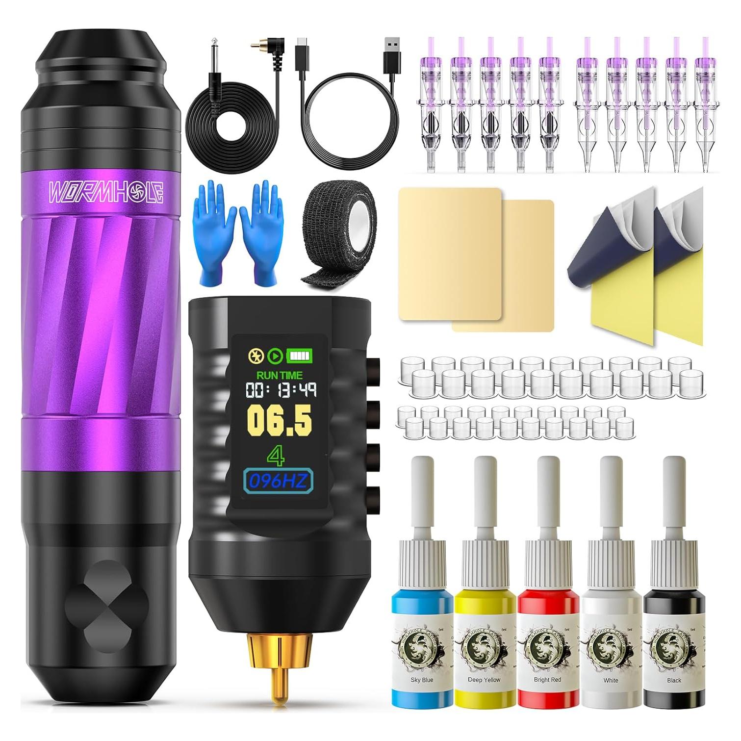 Kit de Tatuaje Wormhole 43pcs Máquina Inalámbrica LED 1800mAh