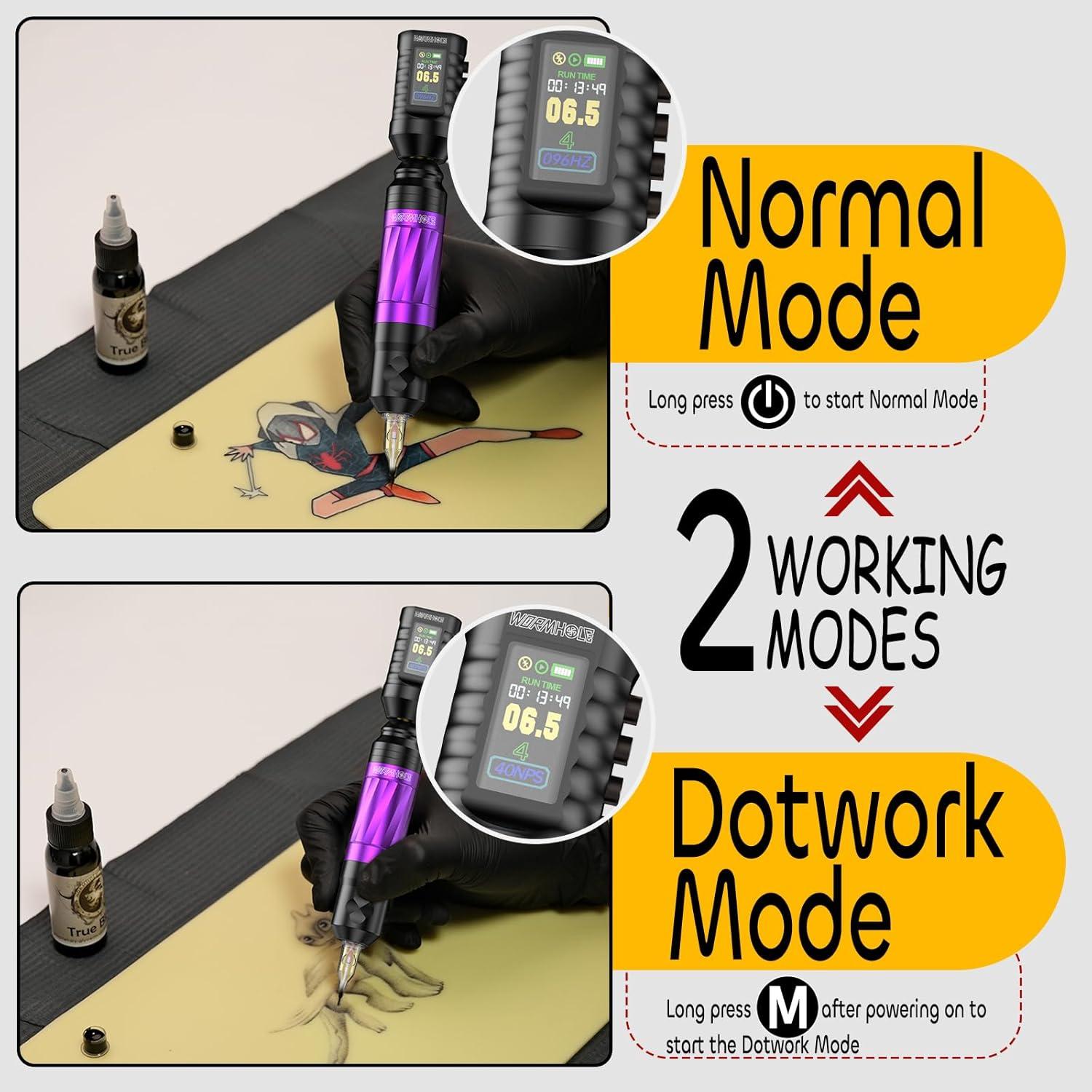 Kit de Tatuaje Wormhole 43pcs Máquina Inalámbrica LED 1800mAh