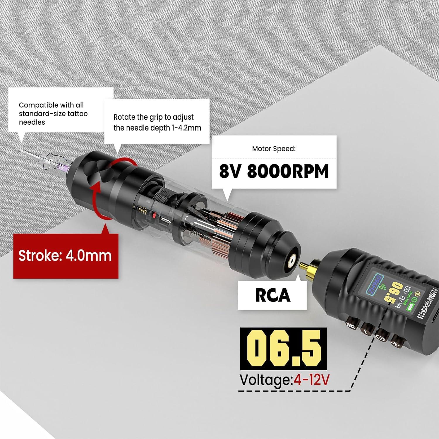 Kit de Tatuaje Wormhole 43pcs Máquina Inalámbrica LED 1800mAh