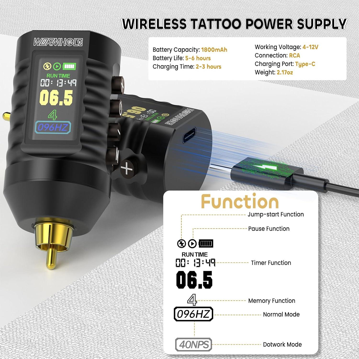 Kit de Tatuaje Wormhole 43pcs Máquina Inalámbrica LED 1800mAh