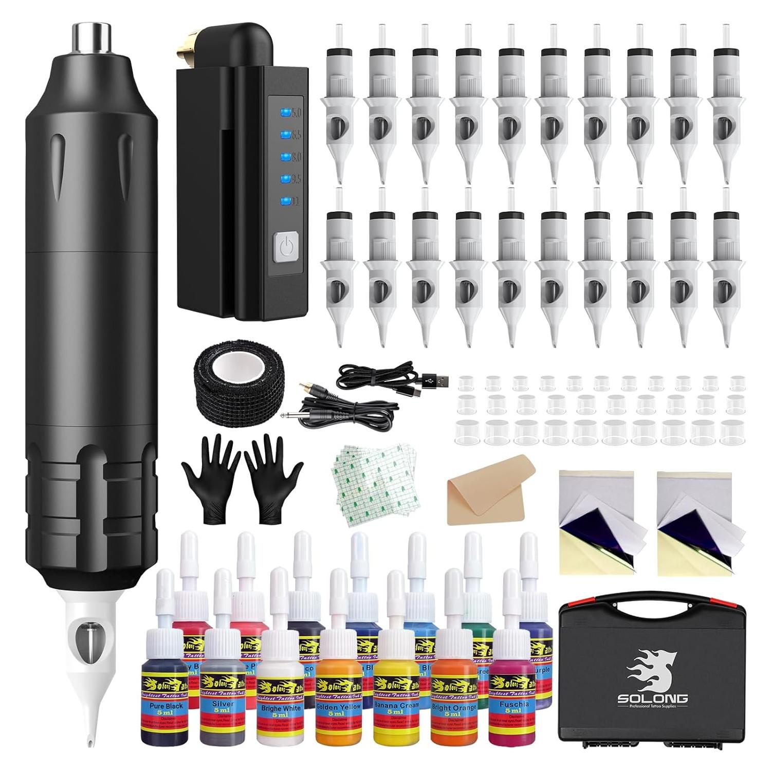 Kit de Tatuaje Solong - Máquina Rotary Pen Inalámbrica