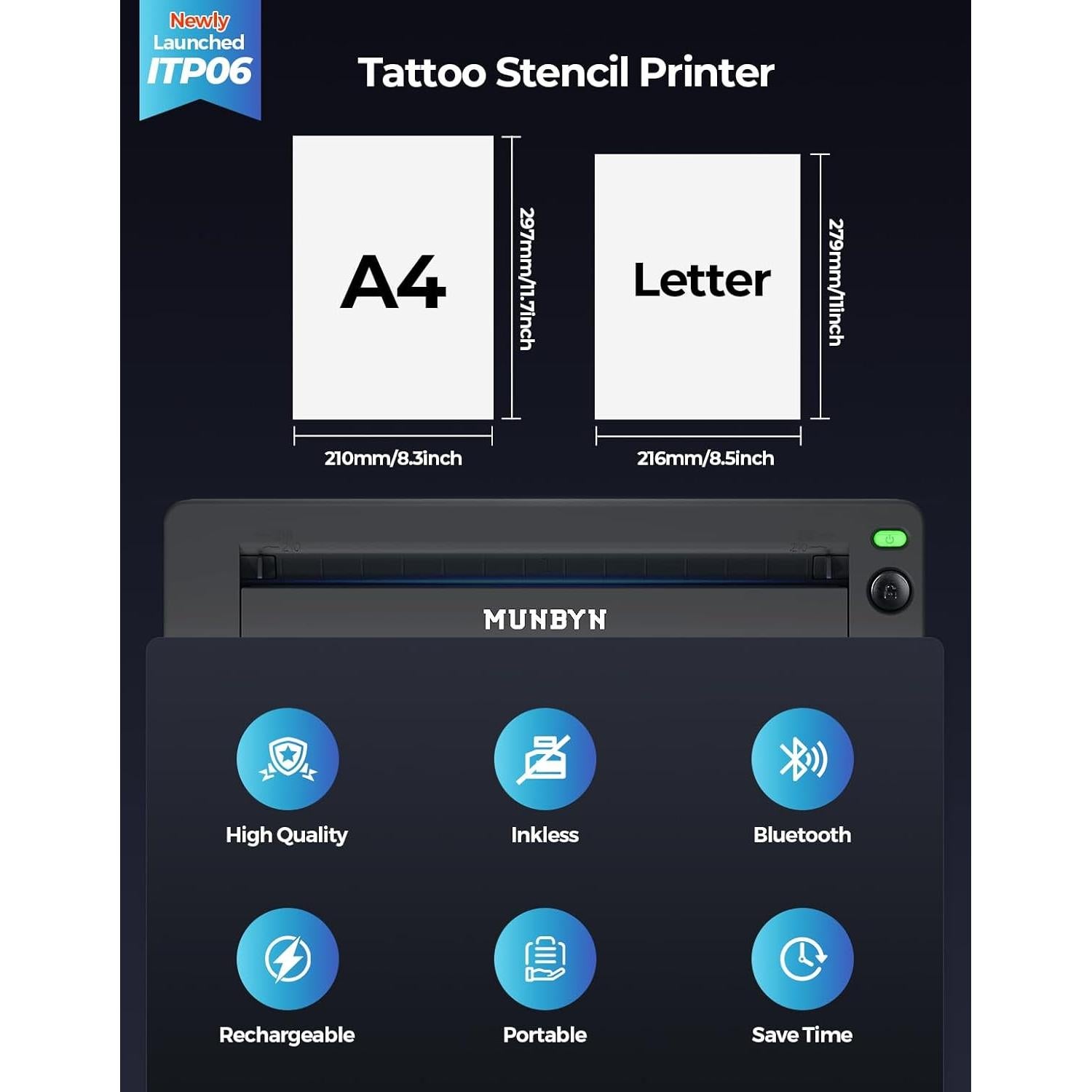Impresora de Tatuajes MUNBYN ITP06 300DPI Bluetooth