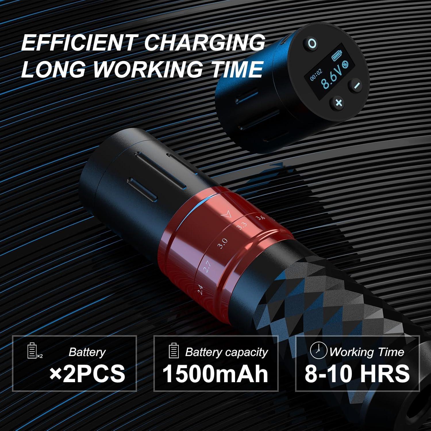 Kit de Tatuaje Inalámbrico Solong E75 2 Baterías 1500mAh