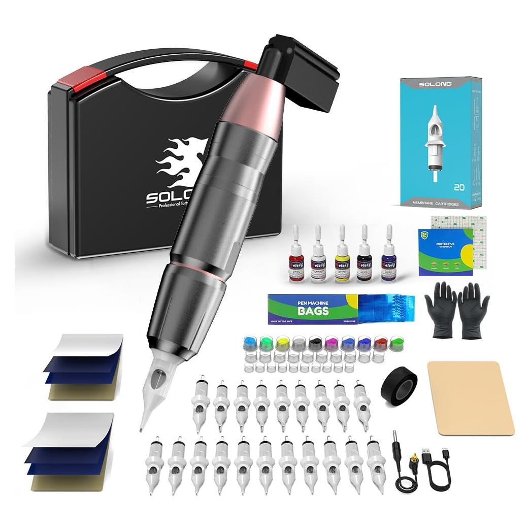 Kit Máquina de Tatuaje Inalámbrica Solong 1500mAH con 20 Agujas