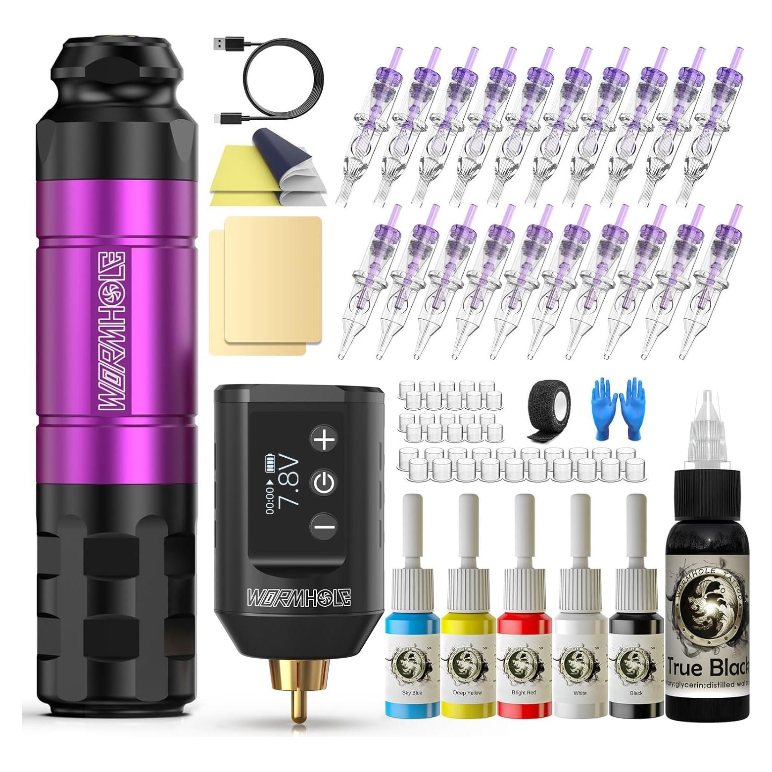 Kit de Tatuaje Inalámbrico Profesional WTK278 1500mAh Azul