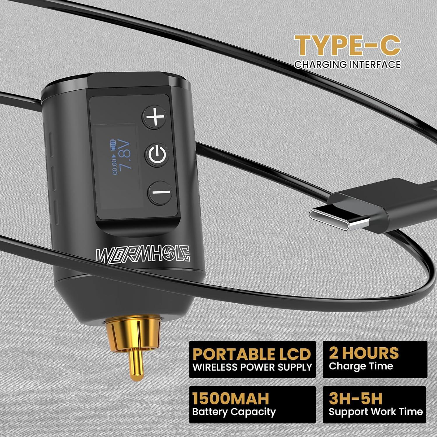 Kit de Tatuaje Inalámbrico Profesional WTK278 1500mAh Azul