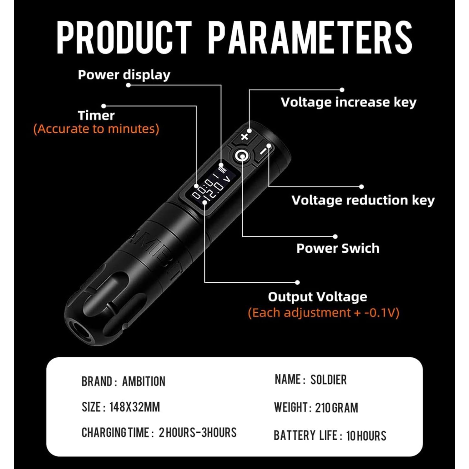 Kit de Tatuaje Ambition Soldier - Máquina Inalámbrica Completa