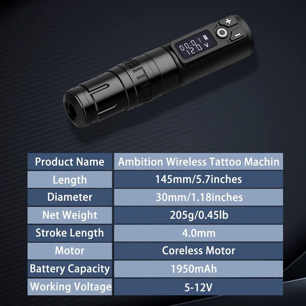 Kit de Tatuaje Ambition Inalámbrico 1950mAh con Agujas