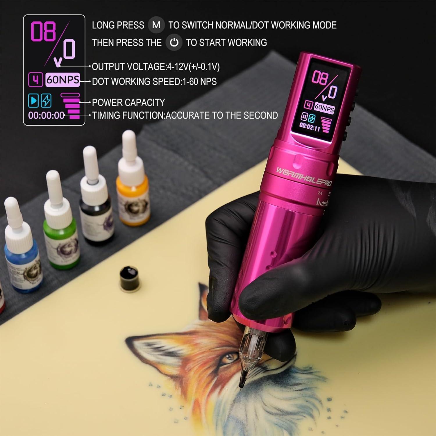 Kit de Tatuaje WORMHOLE PRO 80PCS con Agujas y Pantalla LED