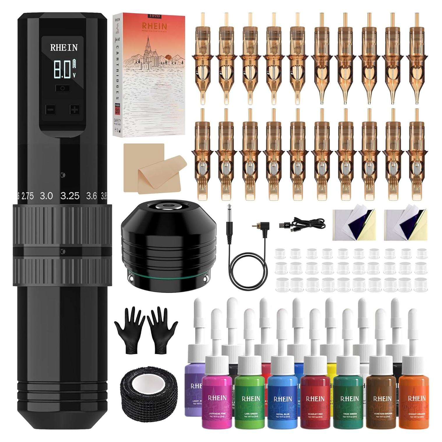 Kit de Máquina de Tatuaje Inalámbrica RNE40KIT-1 14 Tintas 20 Agujas
