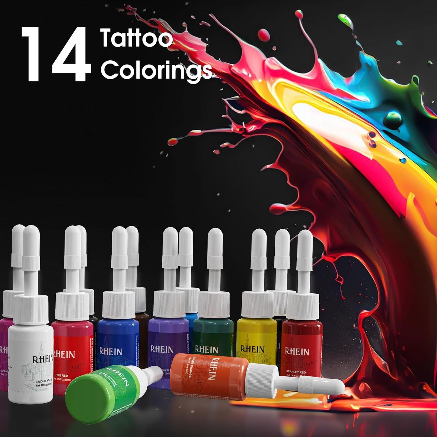 Kit de Máquina de Tatuaje Inalámbrica RNE40KIT-1 14 Tintas 20 Agujas