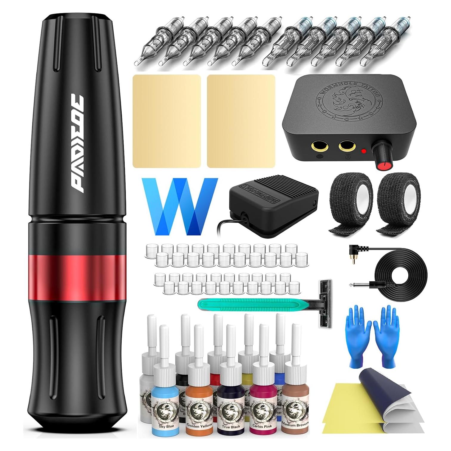 Kit de Tatuaje Pluma WTK165 con 10 Agujas y Tinta