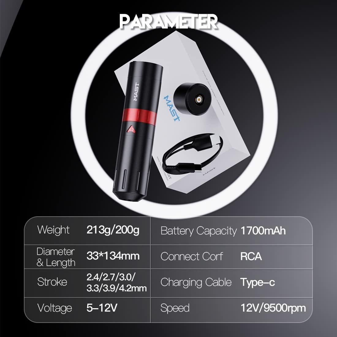 Mast Flip2 Máquina de Tatuaje Inalámbrica 6 Golpes Ajustable