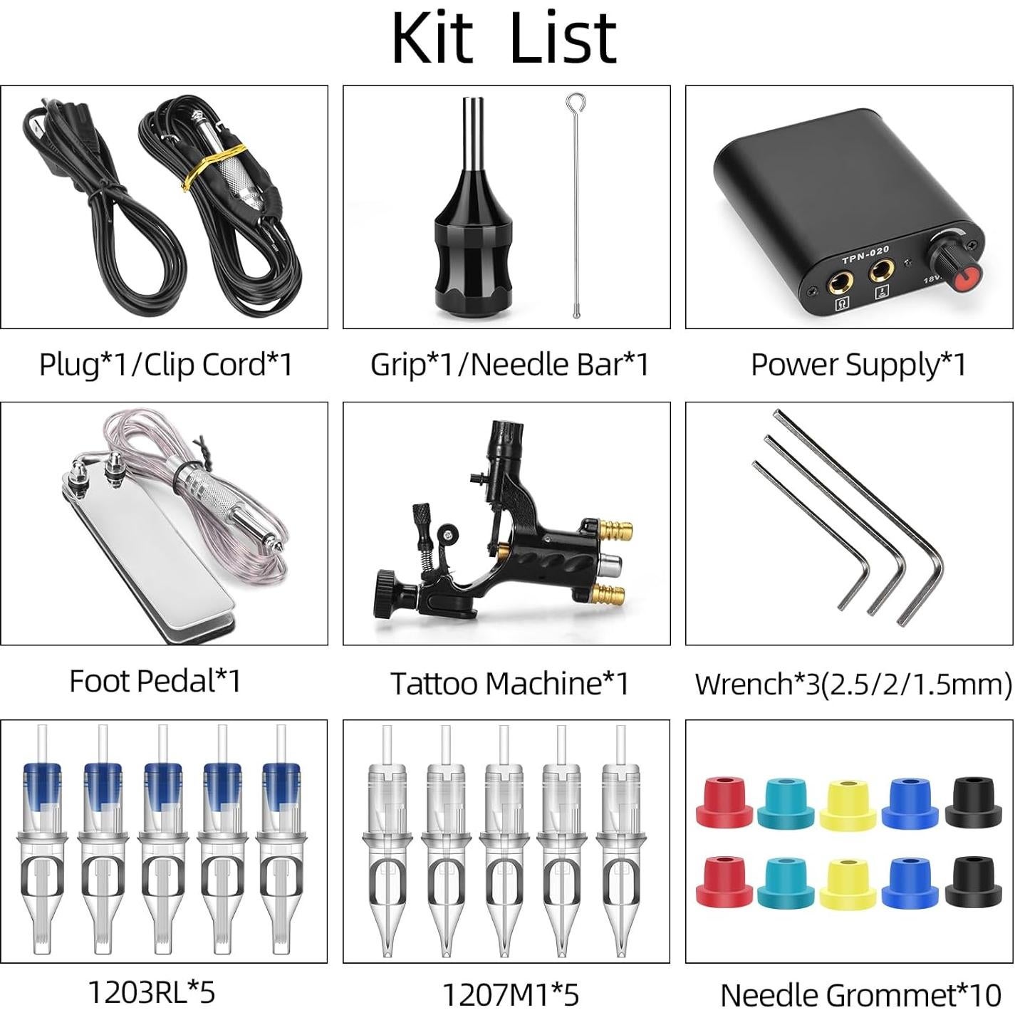 Kit de Tatuaje ATOMUS con Máquina, Agujas y Fuente