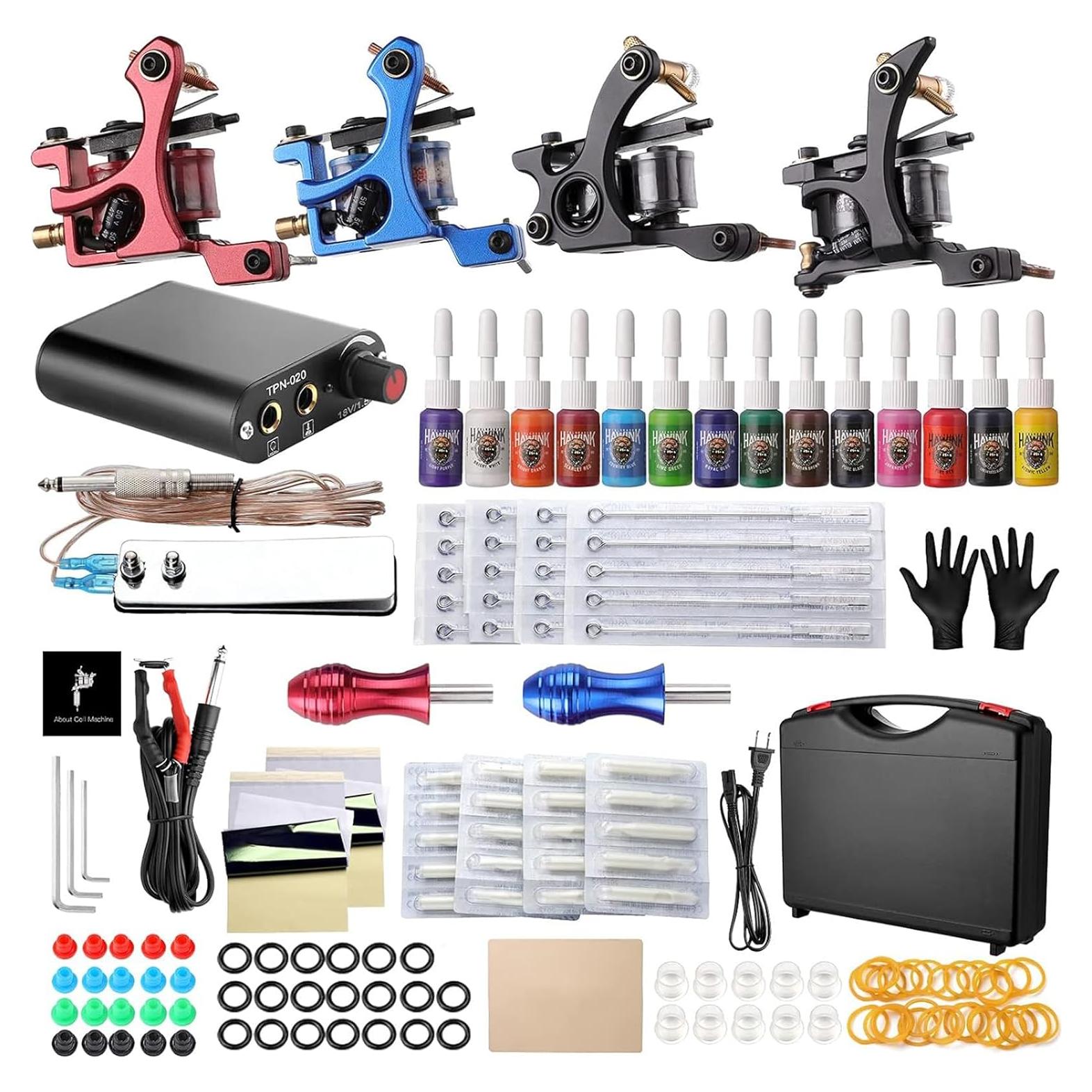 Kit Completo de Tatuaje Hawink 4 Máquinas 14 Tintas y Agujas