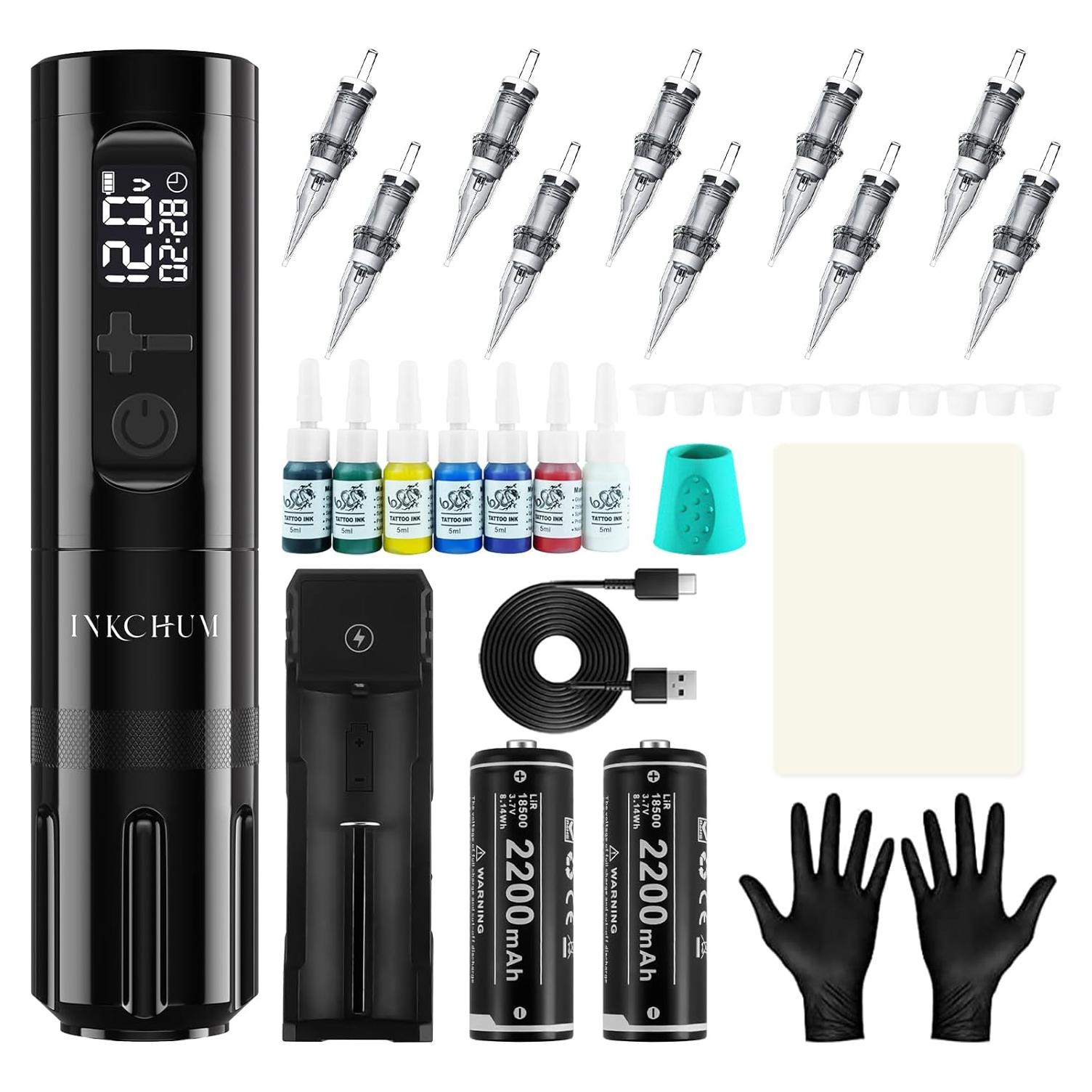 Kit de Tatuaje Inalámbrico INKCHUM con 2 Baterías 2200mAh