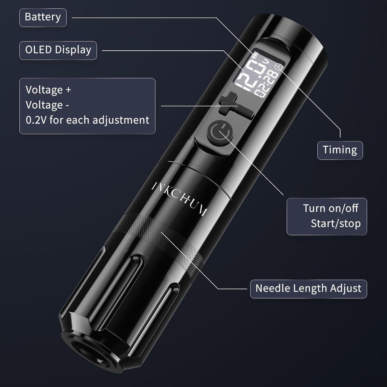 Kit de Tatuaje Inalámbrico INKCHUM con 2 Baterías 2200mAh