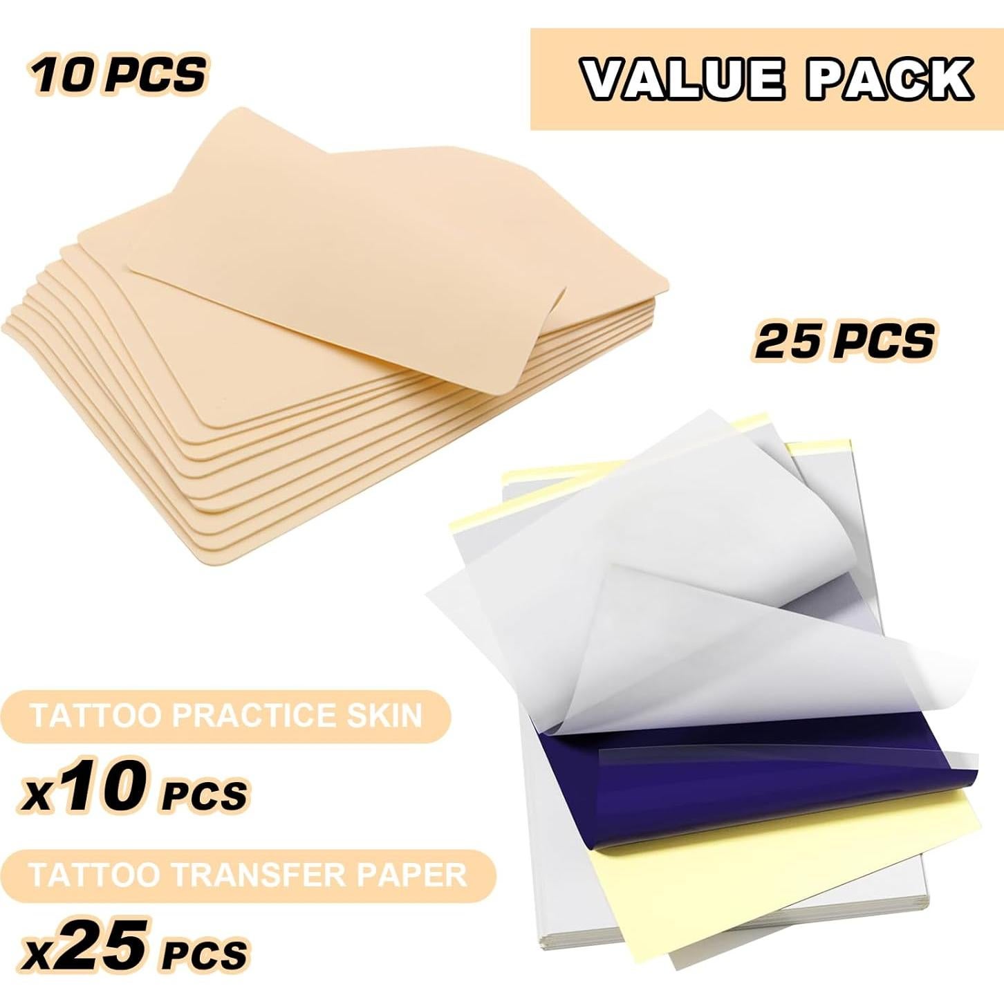 Kit de Pieles de Tatuaje Jconly - 10 Piezas Silicona + 25 Papeles