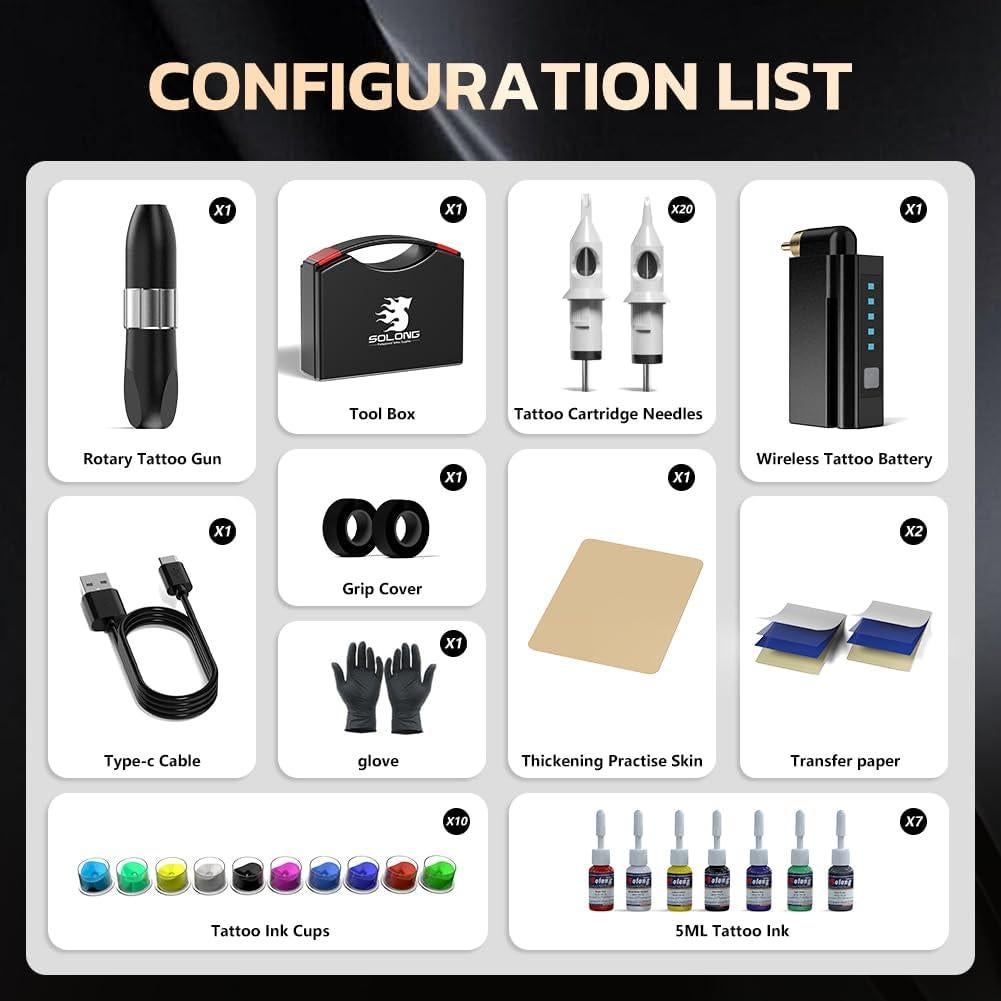 Kit de Tatuaje Inalámbrico Solong 1500mAH con Estuche