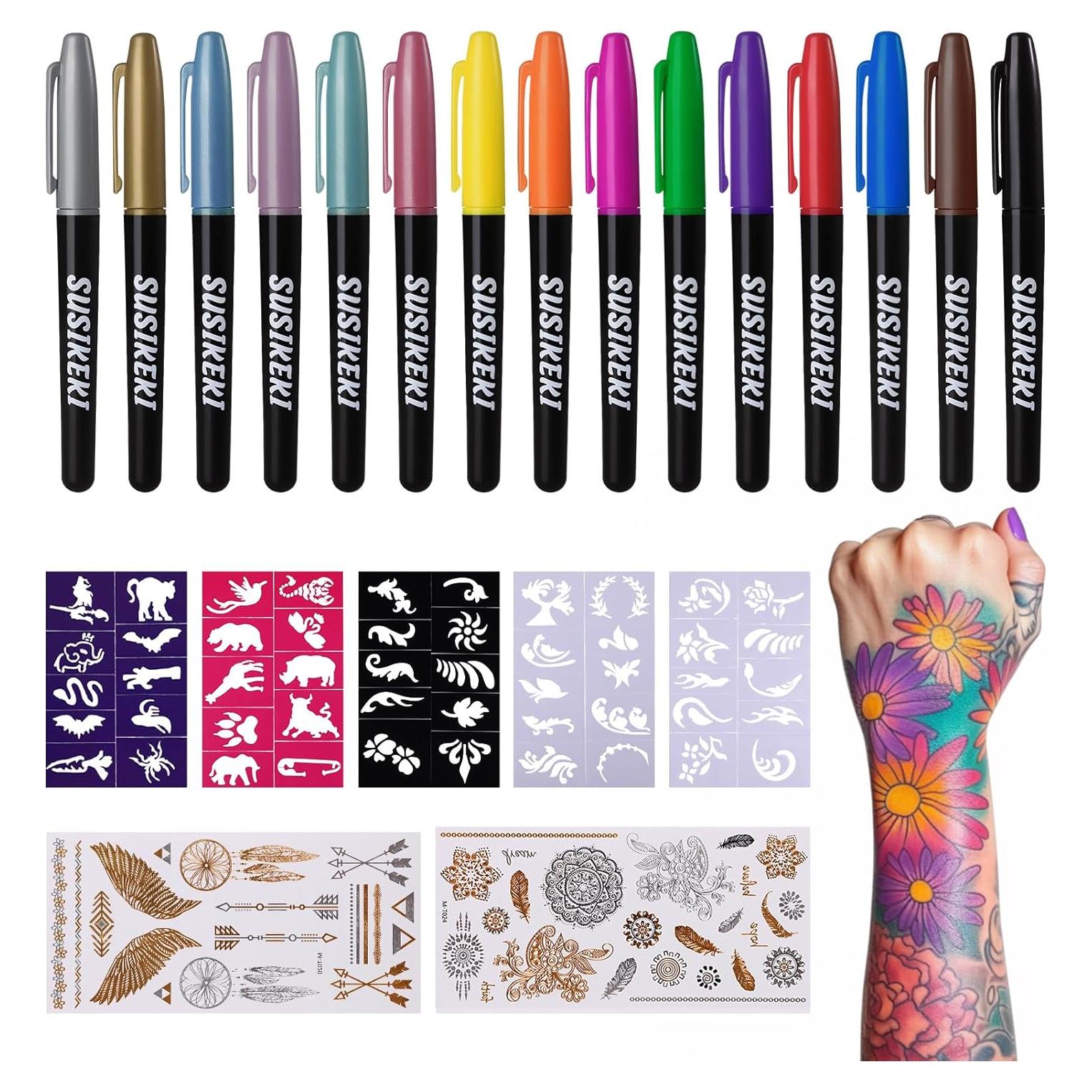Set de Marcadores de Tatuajes Temporales SUSIKEKI 15 Colores