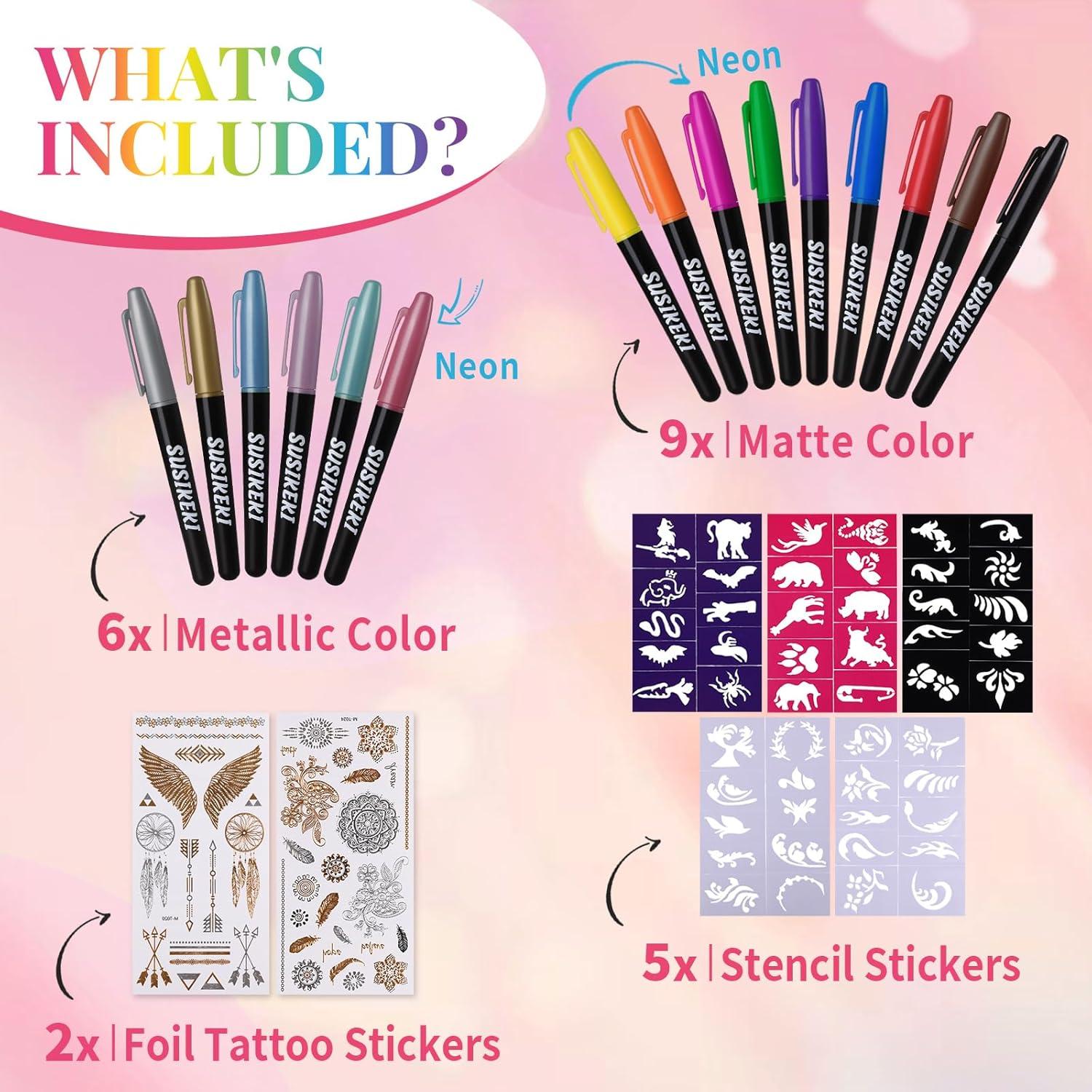 Set de Marcadores de Tatuajes Temporales SUSIKEKI 15 Colores