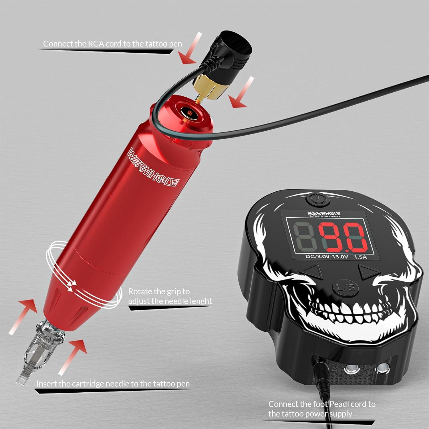 Kit de Tatuaje Wormhole WTK212 con 20 Agujas y Tintas