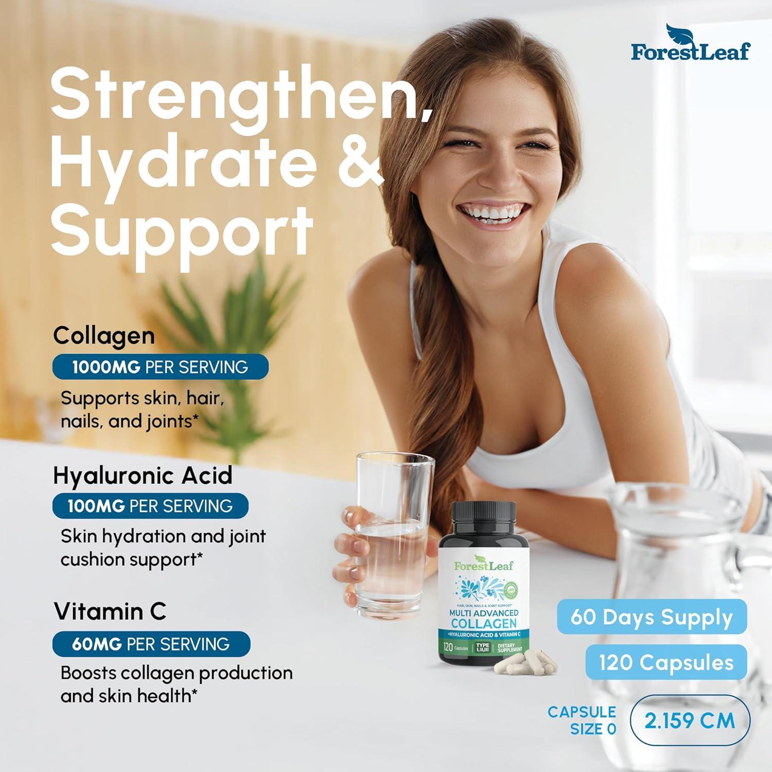 Píldoras de Colágeno Múltiple ForestLeaf 120 Caps con Ácido Hialurónico y Vitamina C