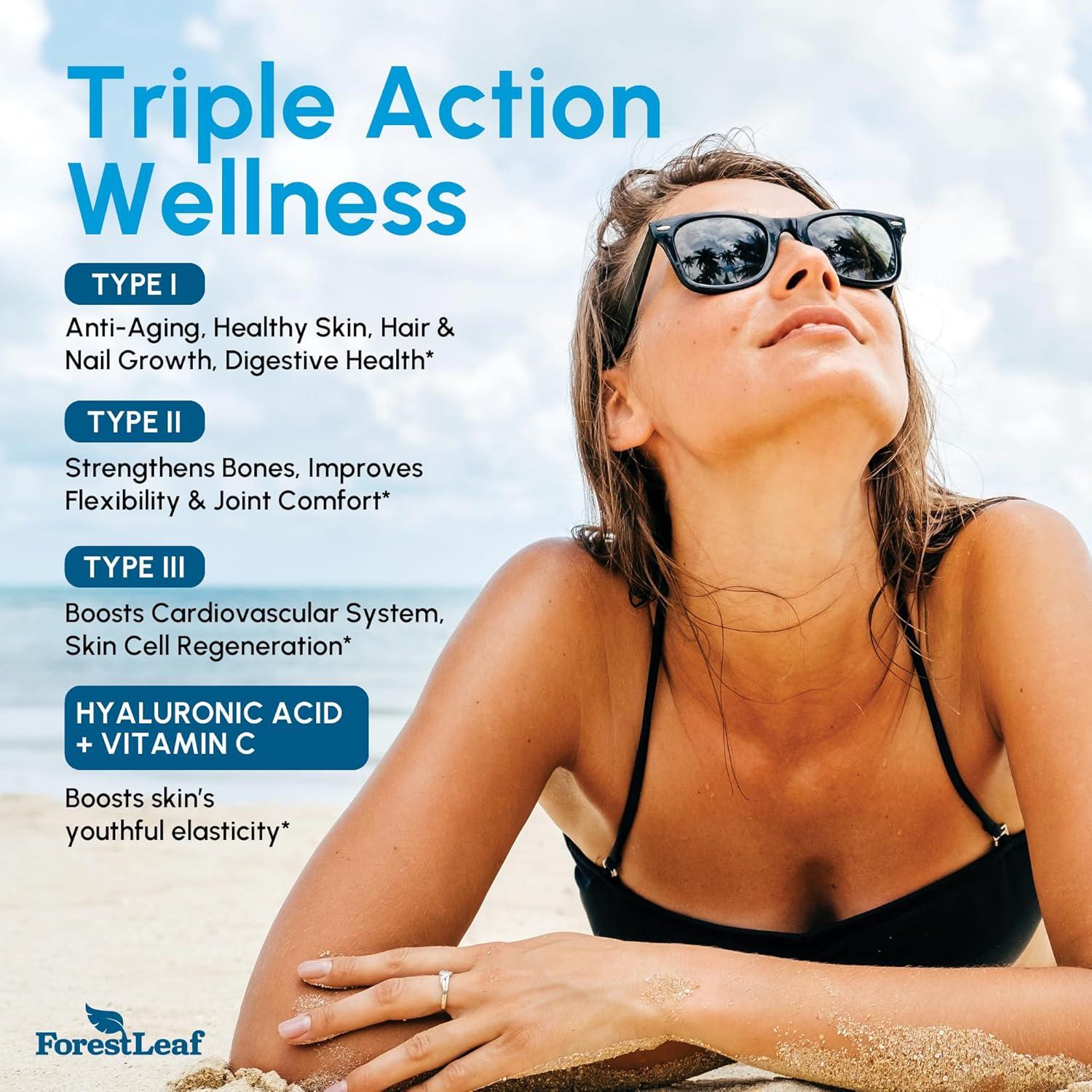 Píldoras de Colágeno Múltiple ForestLeaf 120 Caps con Ácido Hialurónico y Vitamina C