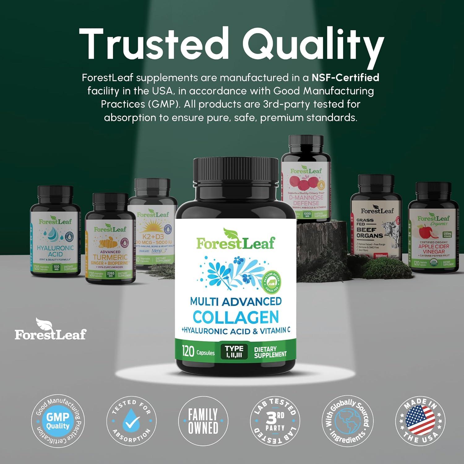 Píldoras de Colágeno Múltiple ForestLeaf 120 Caps con Ácido Hialurónico y Vitamina C