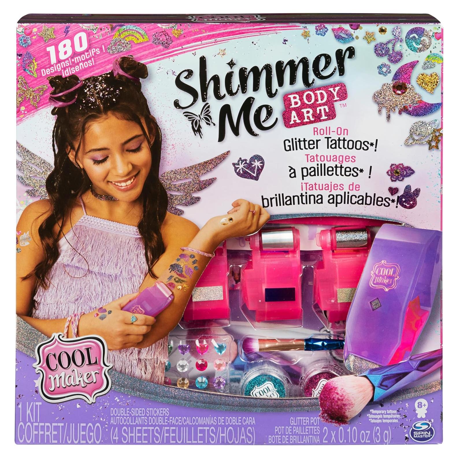Cool Maker, Shimmer Me Body Art with Roller, 4 Metallic Foils and 180 Designs, Temporary Tattoo Kids Toys for Ages 8 and up