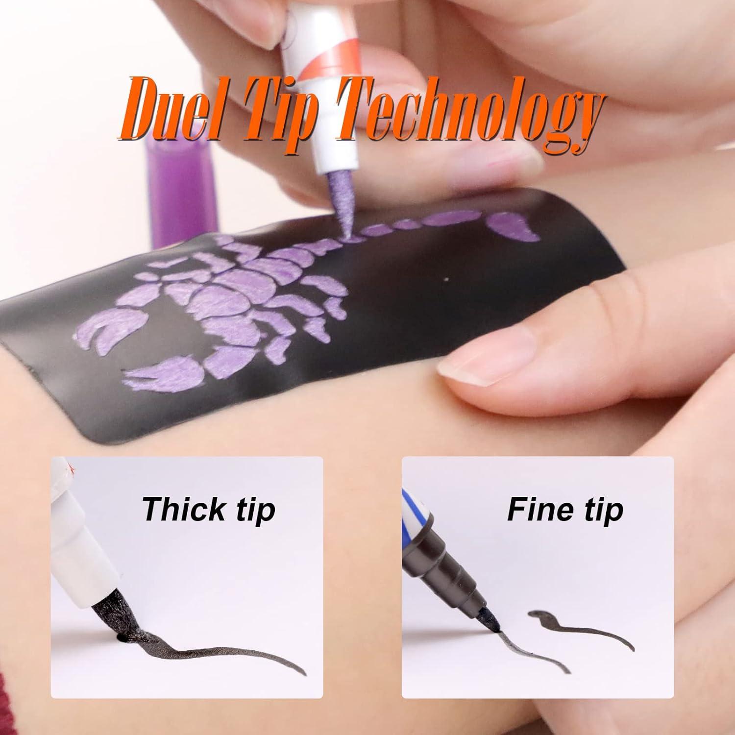 Marcadores de Tatuajes Temporales HAWINK 10 Piezas + 56 Plantillas