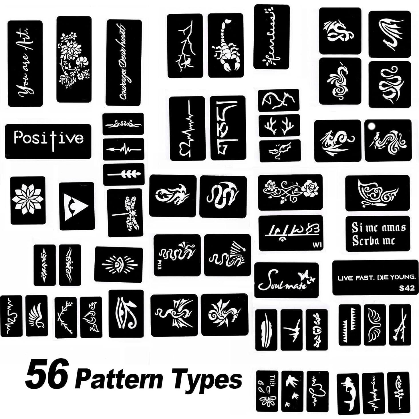 Marcadores de Tatuajes Temporales HAWINK 10 Piezas + 56 Plantillas