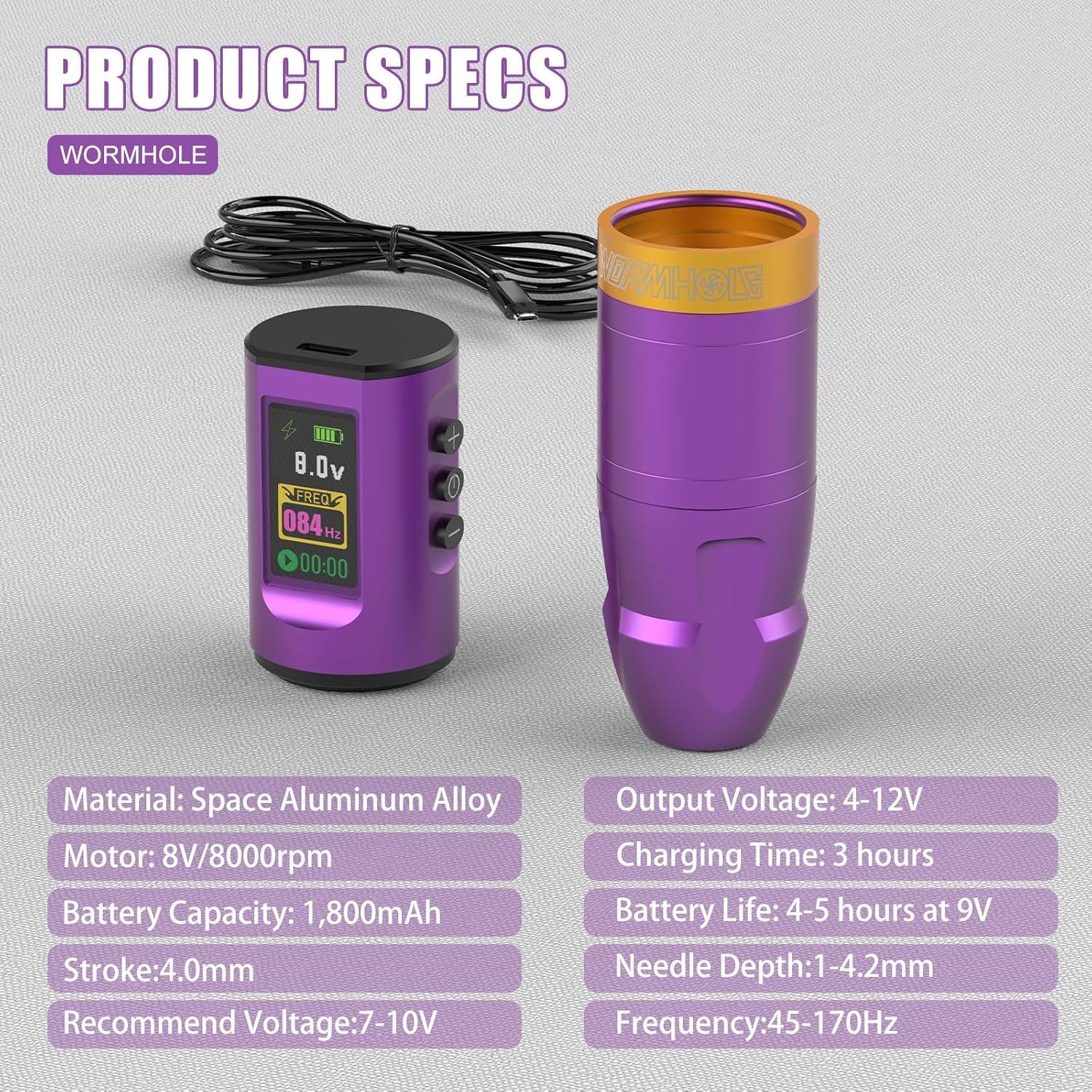 Kit de Tatuaje Inalámbrico Wormhole WTK285 con Agujas y Tinta