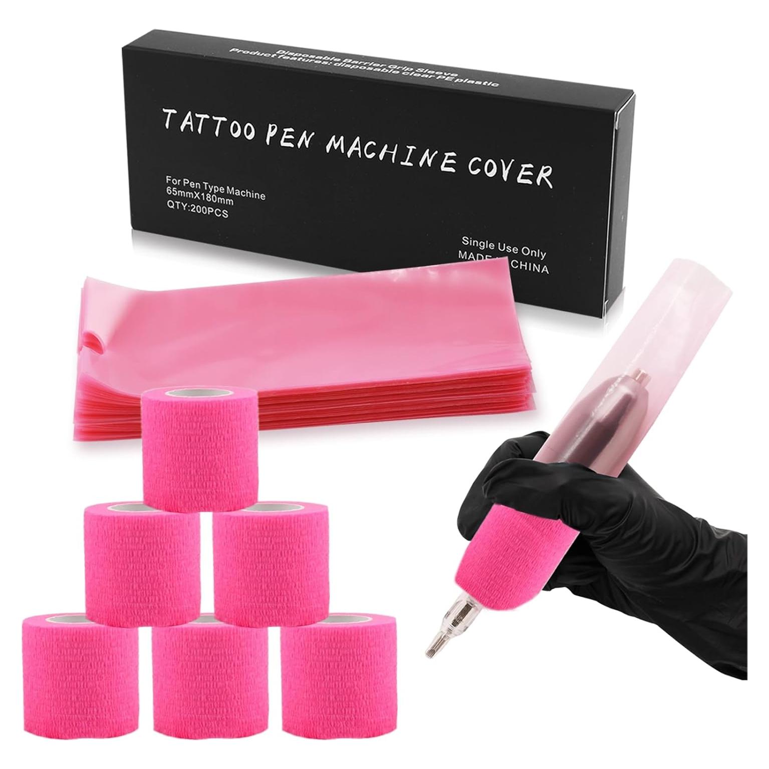 200 Fundas de Tatuaje Anghie + 6 Cintas de Agarre Rosa