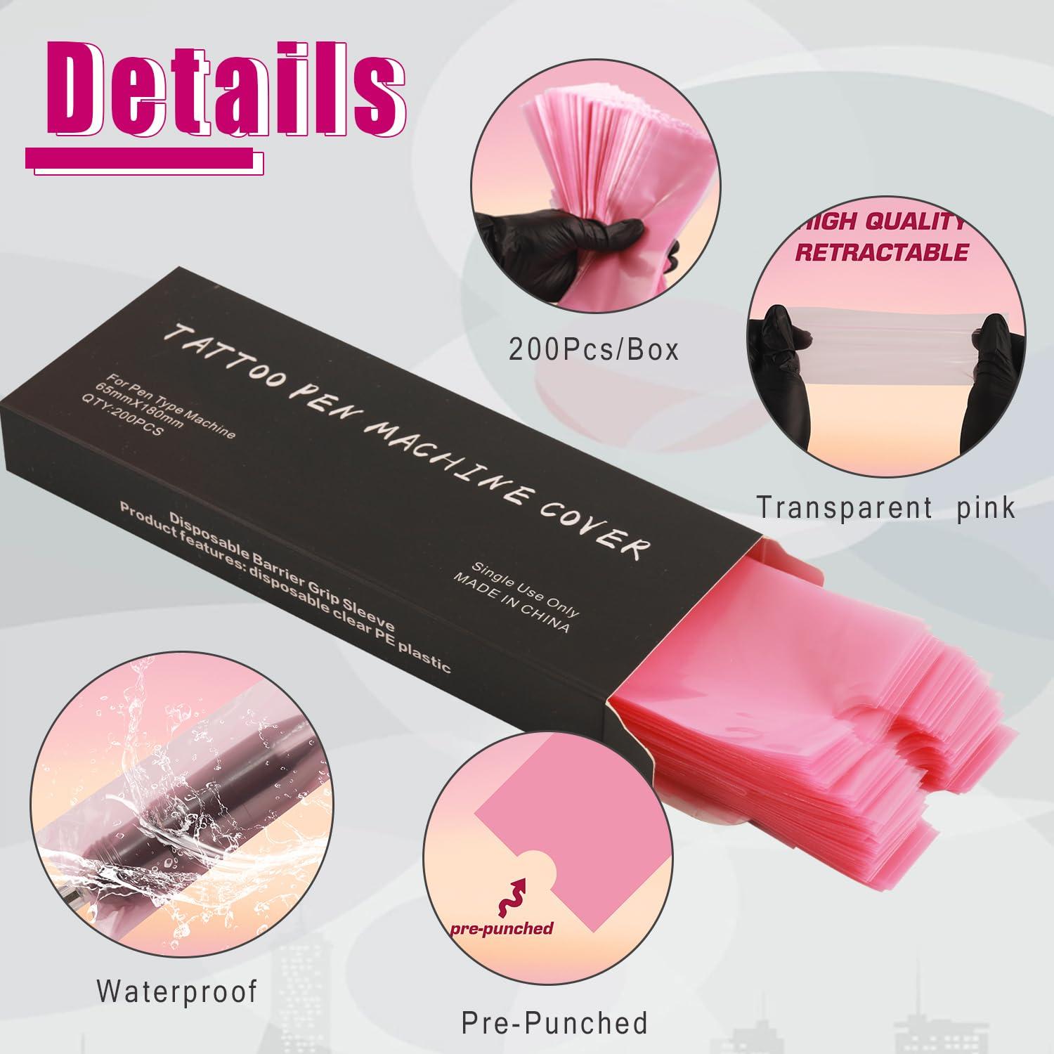 200 Fundas de Tatuaje Anghie + 6 Cintas de Agarre Rosa