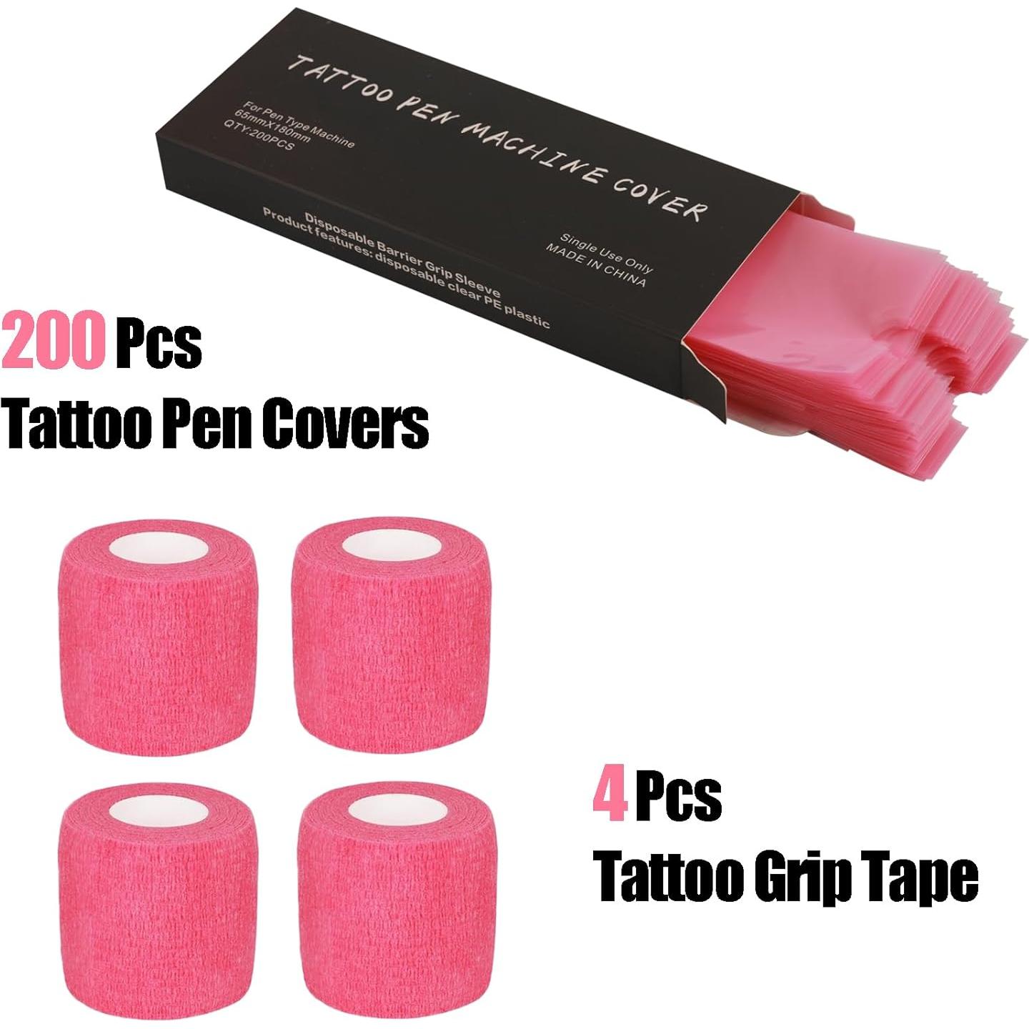 Cinta de Tatuaje MIUXIA 200 Piezas Rosa y 4 Cintas de Agarre