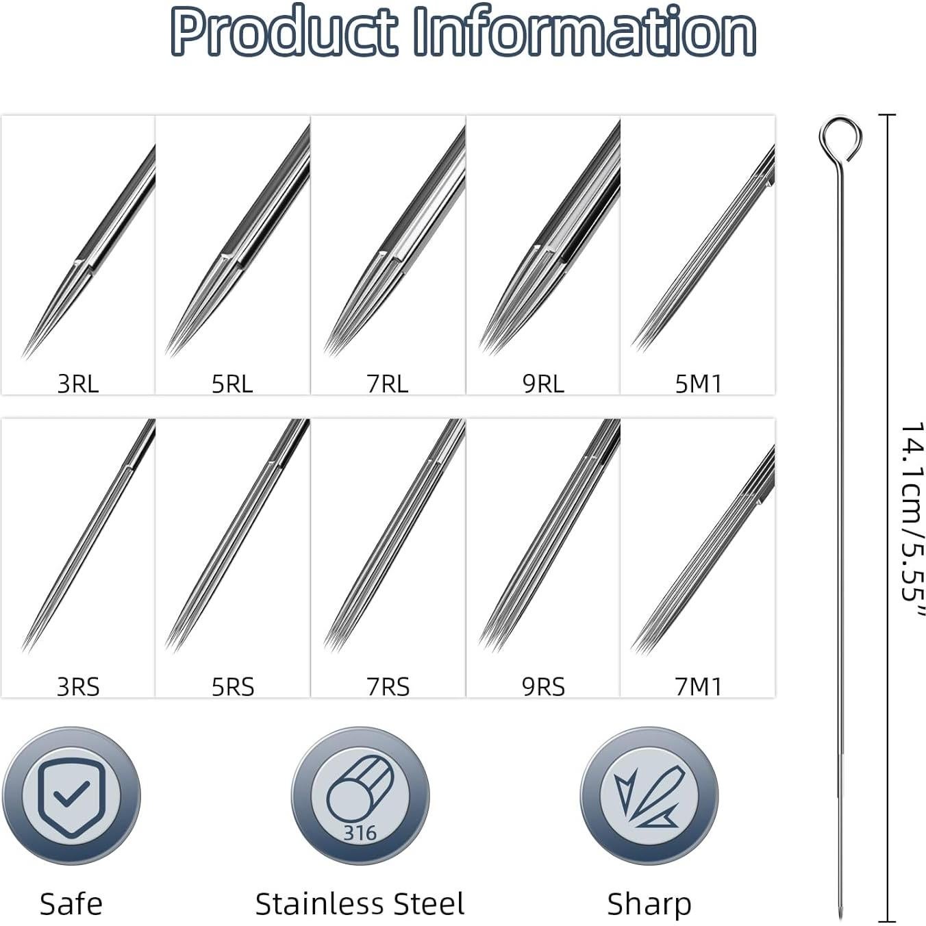 Juego de Agujas y Puntas de Tatuaje ATOMUS 50pcs Mixtas