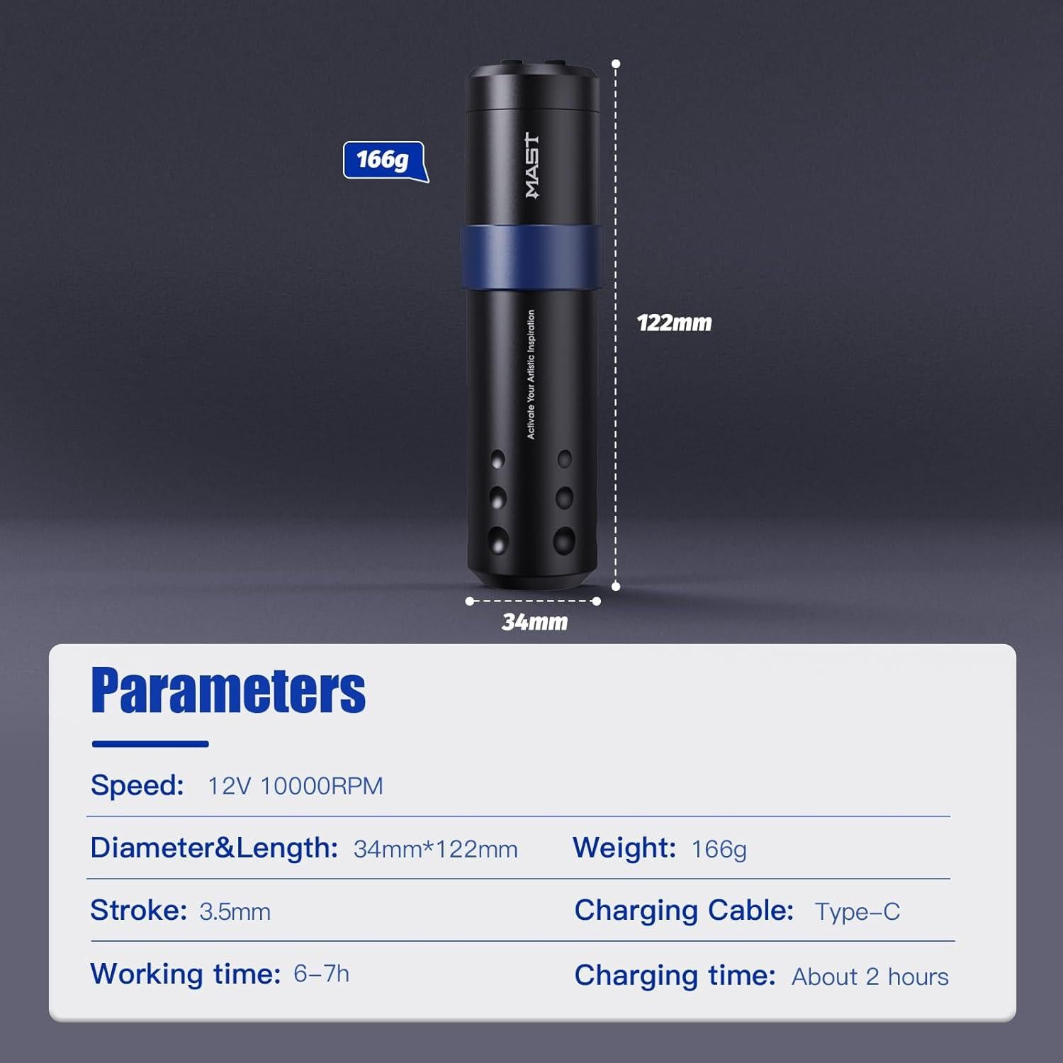 Kit de Tatuaje Mast A3 Inalámbrico con Piel Práctica