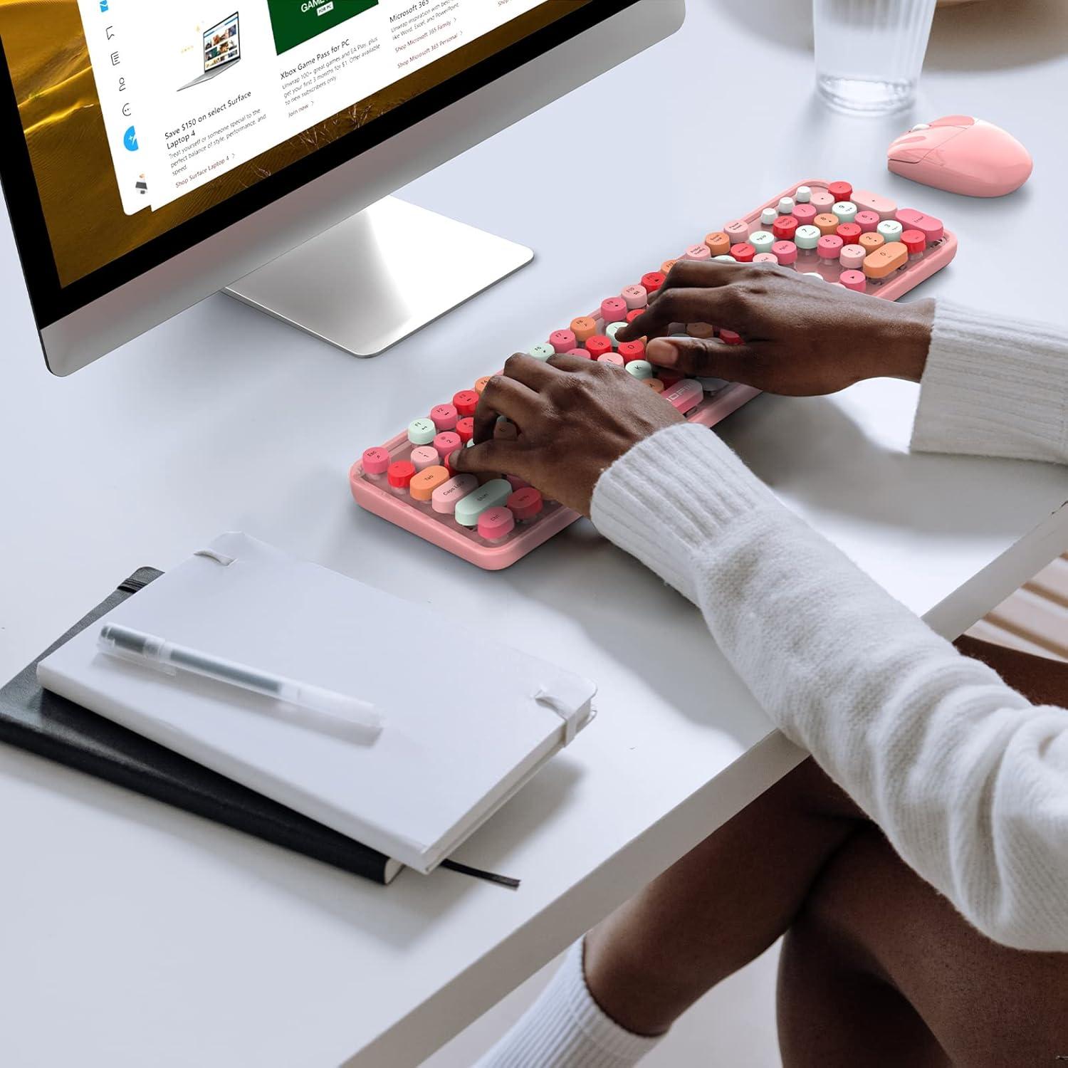 Teclado y Ratón Inalámbricos MOFII Rosa Retro 104 Teclas