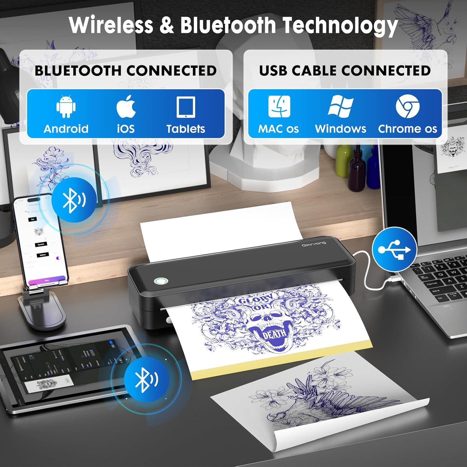 Impresora de Plantillas de Tatuaje Gloryang JD-126 Inalámbrica
