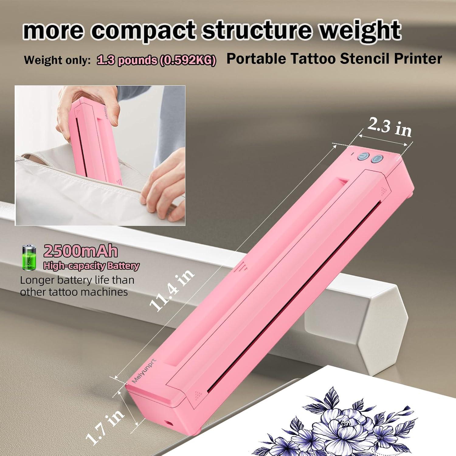 Impresora de Tatuajes Inalámbrica Meiyunprt Rosa - Portátil