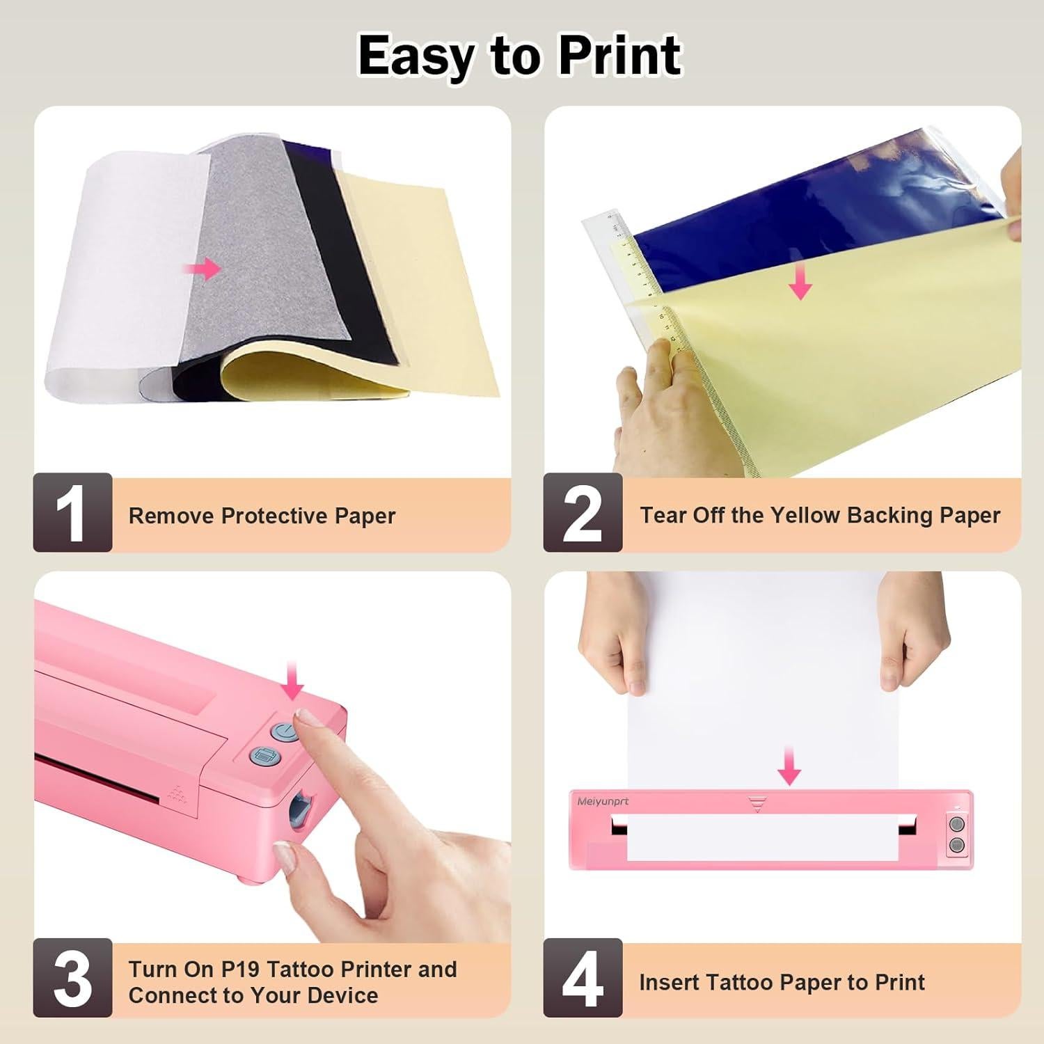 Impresora de Tatuajes Inalámbrica Meiyunprt Rosa - Portátil