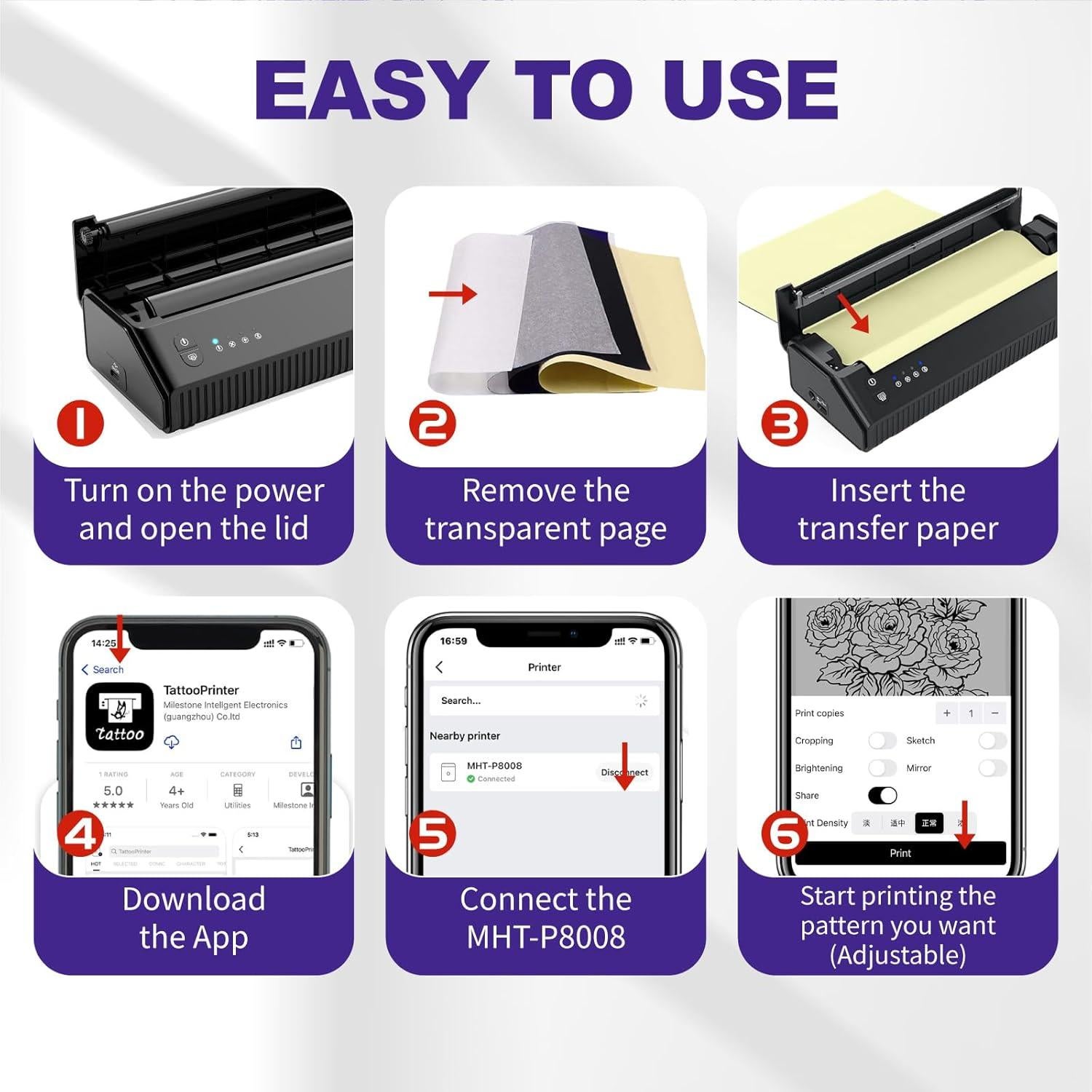 Impresora Térmica de Plantillas de Tatuaje Meiyunprt Inalámbrica